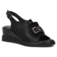 Skórzane sandały na koturnie Filippo DS6154/24 BK czarne