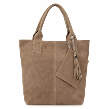 Dark beige suede leather handbag Toscanio 1101