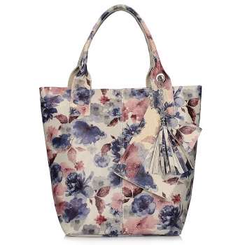 Beige leather handbag Toscanio 1101 flowers