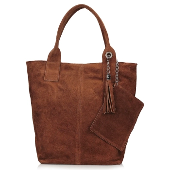 Brown suede leather handbag Toscanio 1101