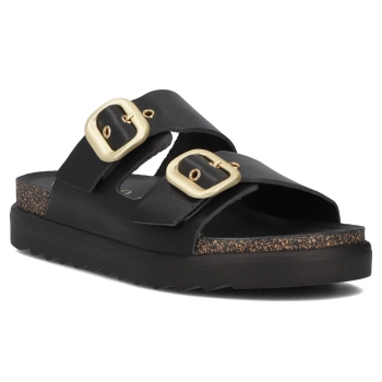 Leather flip-flops Yokono TUNEZ-130 VAQ NEGRO black