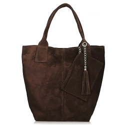 Dark brown suede leather handbag Toscanio 1101