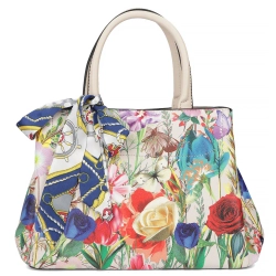 Messenger bag light beige flower elegance