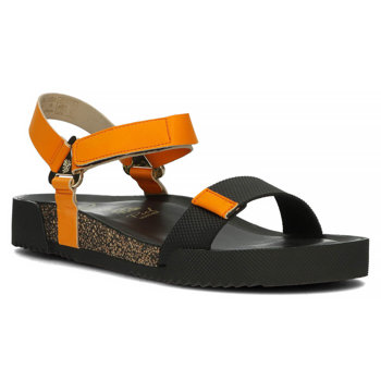 Leather sandals Yokono ROSS-002 black and orange