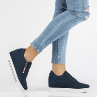 Leather Wedge Sneakers Filippo DP2350/21 NV navy blue