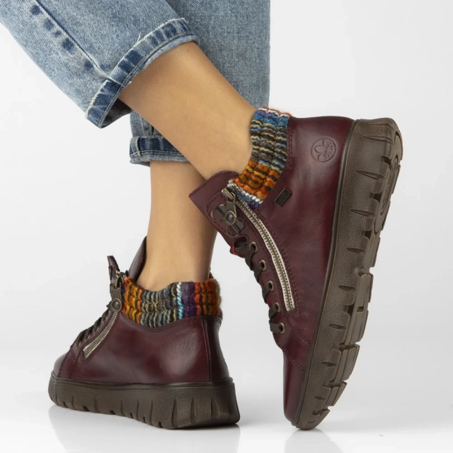 Leather ankle boots Rieker N1305-35 maroon
