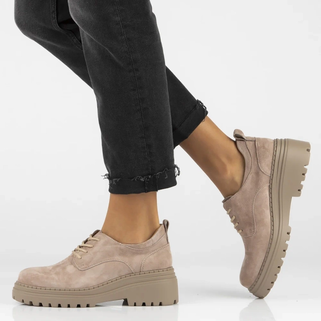 Skórzane półbuty na platformie Filippo DP6123/24 TP taupe