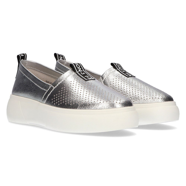 Skórzane slip-on damskie Filippo DP2027/21 SI srebrne