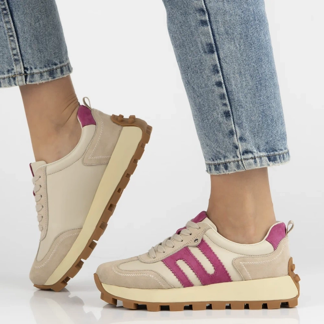 Skórzane sneakersy Filippo DP6743/25 BE FH beżowo różowe