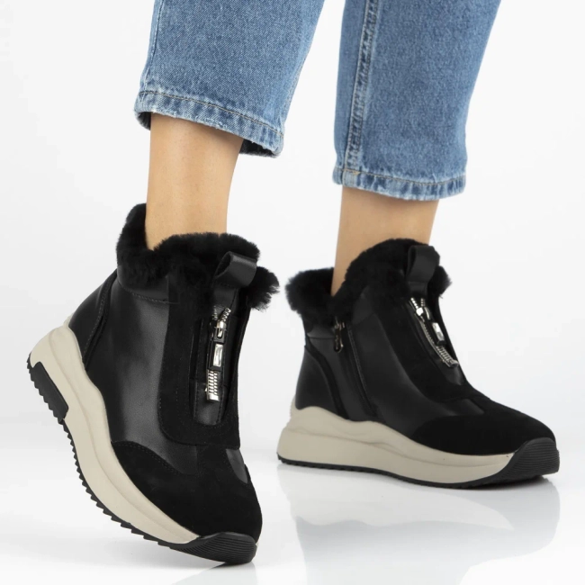 Skórzane botki na platformie Filippo DBT7177/25 BK czarne