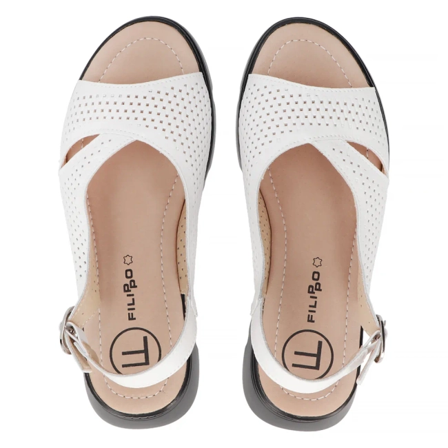 Skórzane sandały na koturnie Filippo DS6051/24 WH białe