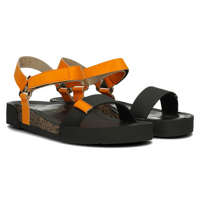 Skórzane sandały Yokono ROSS-002 czarno-pomarańczowe