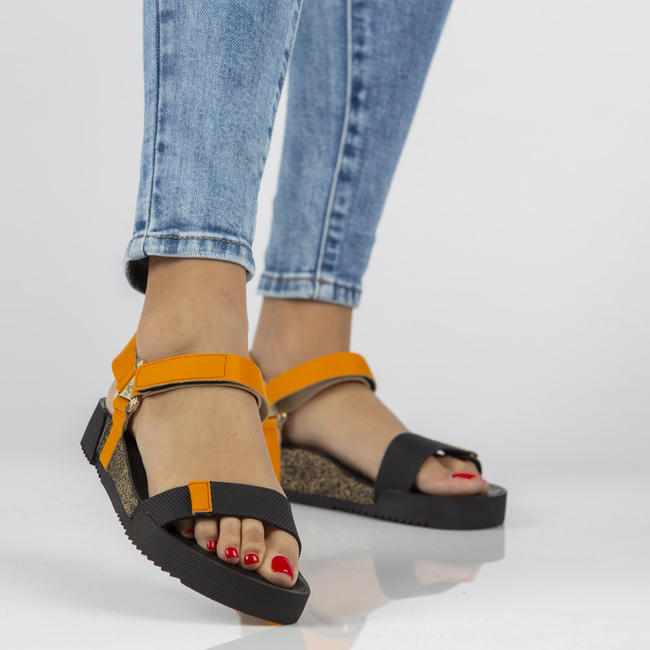 Leather sandals Yokono ROSS-002 black and orange
