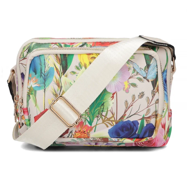 Messenger bag beige flowers