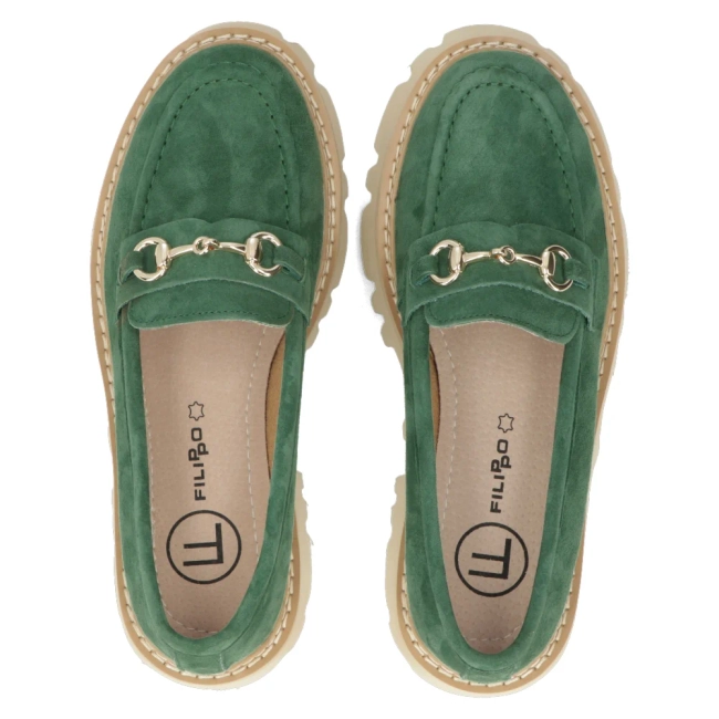 Skórzane półbuty na platformie Filippo DP6089/24 GE zielone