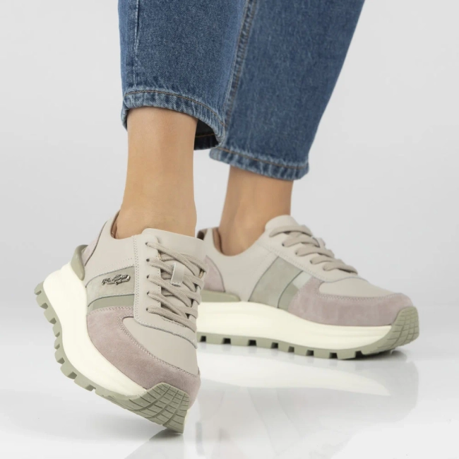 Skórzane sneakersy na platformie Filippo DP7563/26 BE beżowe