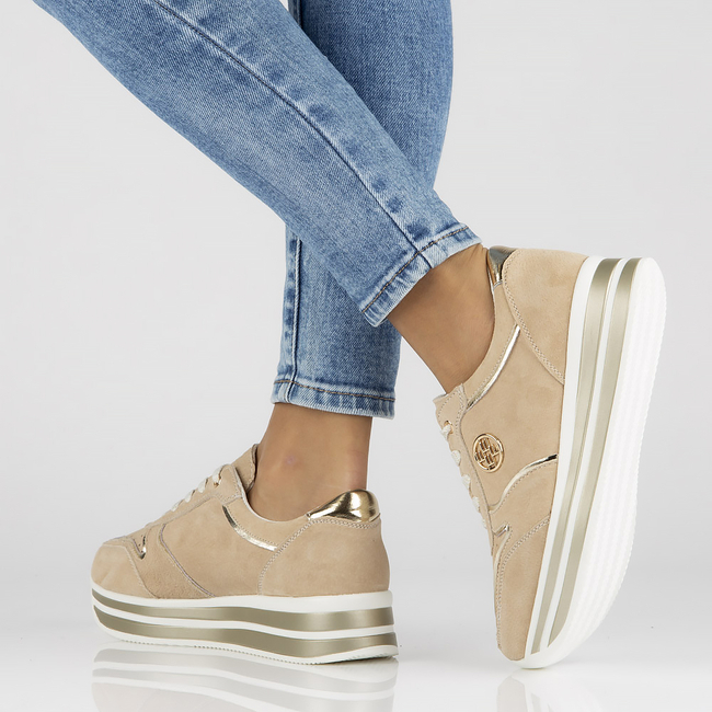 Skórzane Sneakersy Filippo DP3682/22 BE beżowe