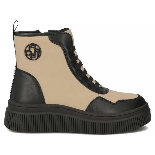 Skórzane botki na platformie Filippo DBT7298/25 BE BK beżowe