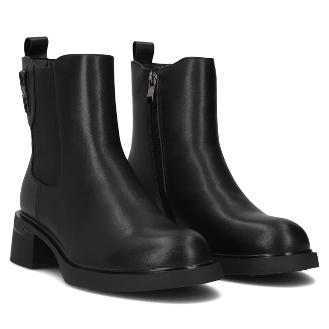 Skórzane botki na obcasie Filippo DBT6554/24 BK czarne