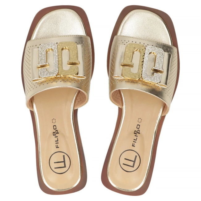 Skórzane klapki Filippo DK6985/25 złote