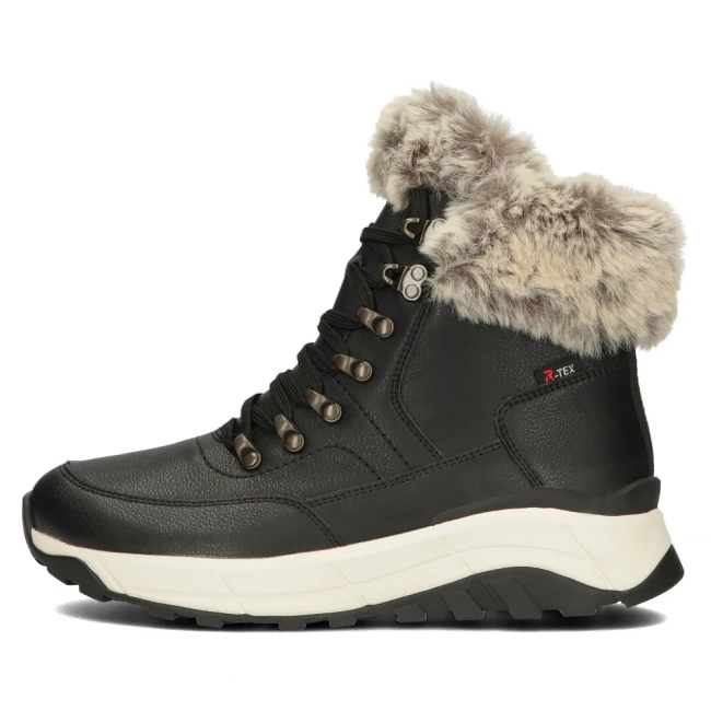 Skórzane botki na platformie Rieker W0063-00 czarne