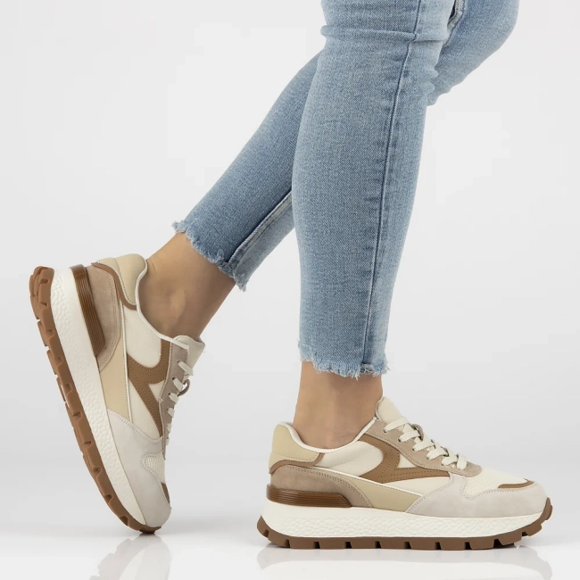 Skórzane sneakersy Filippo DP7070/25 BR biało brązowe