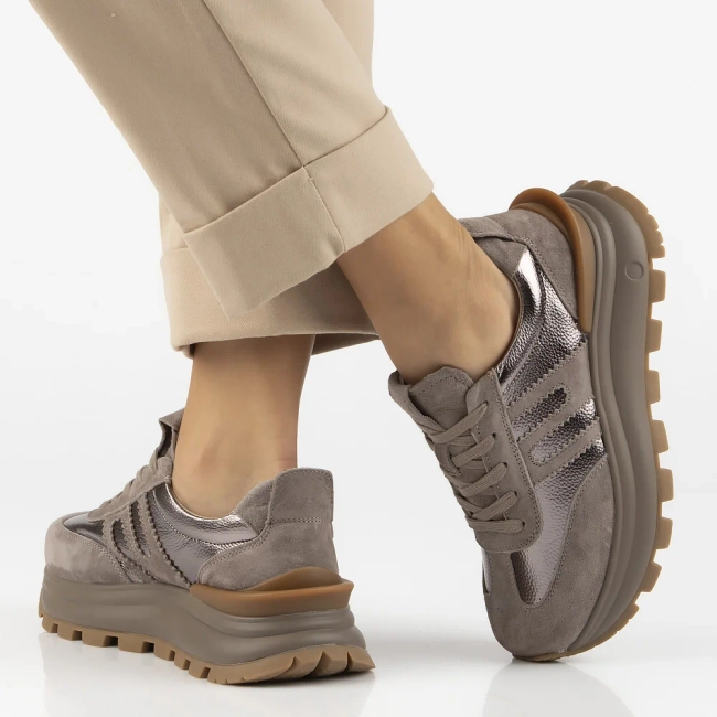 Skórzane sneakersy Filippo DP7408/26 TP taupe