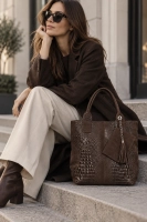 Brown leather handbag Toscanio 1101 croco