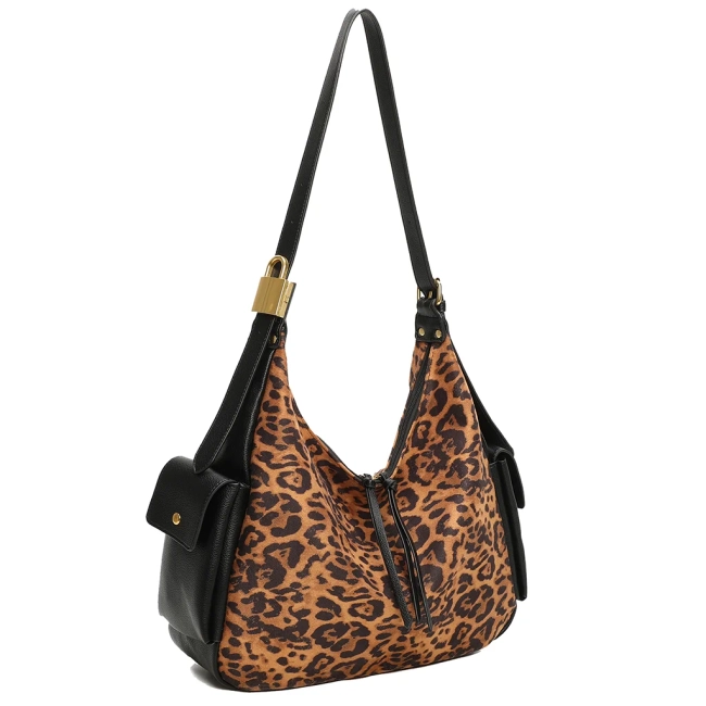 Dark brown handbag leopard noir