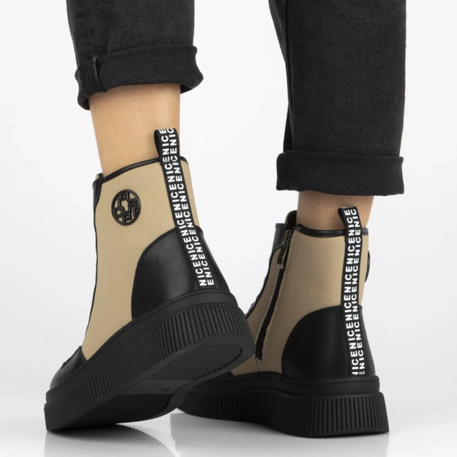 Skórzane botki na platformie Filippo DBT7298/25 BE BK beżowe