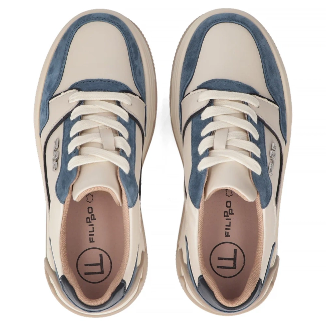 Skórzane sneakersy Filippo DP7116/25 BL BE niebiesko beżowe