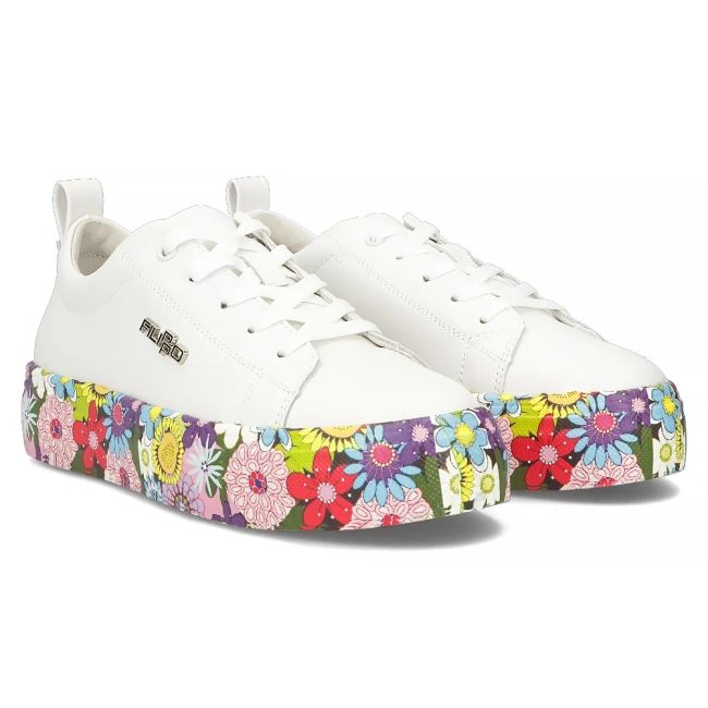 Leather shoes Filippo DP6048/24 WH FL white flowers