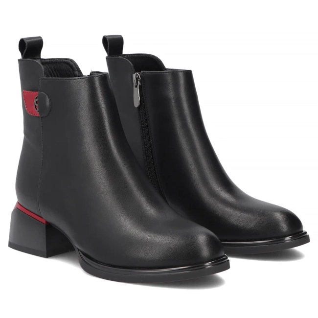 Skórzane botki na obcasie Filippo DBT8123/26 BK RD czarne