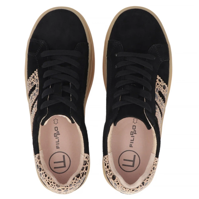 Skórzane sneakersy Filippo DP6744/25 BK LEO czarne