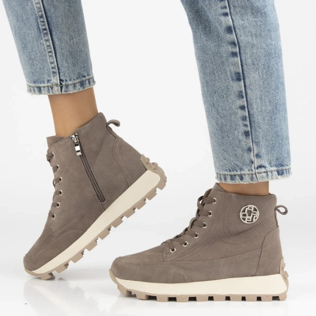 Skórzane botki na platformie Filippo DBT7160/25 TP taupe