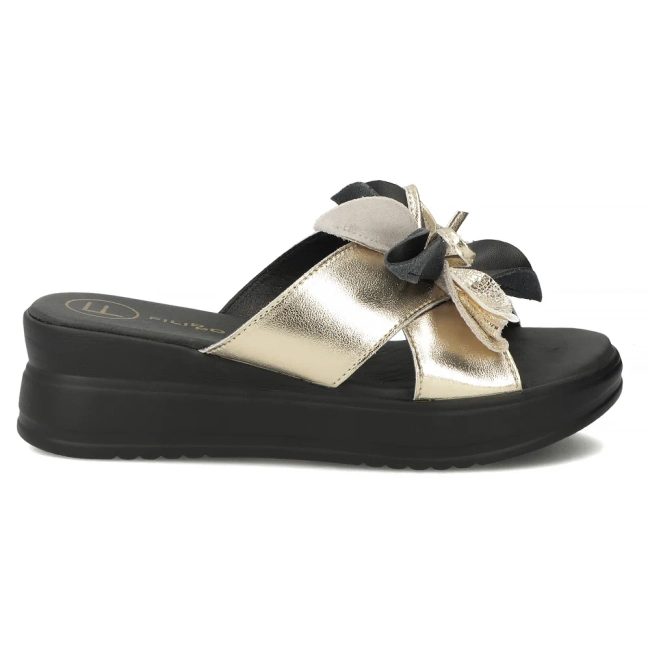 Skórzane klapki Filippo DK7636/26 GO BK złote