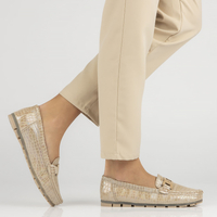 Skórzane mokasyny Filippo DP3630/23 BE Lak beżowe