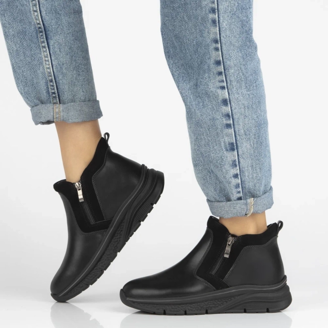 Skórzane botki na platformie Filippo DBT7292/25 BK czarne