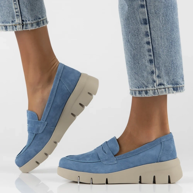 Skórzane półbuty na koturnie Filippo DP6248/24 BL niebieskie