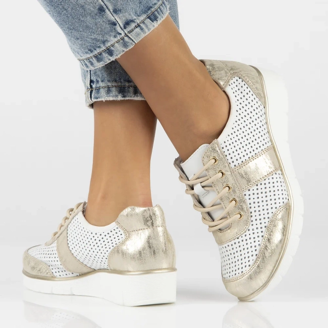 Skórzane półbuty na platformie Filippo DP028/24 WH GO biało złote