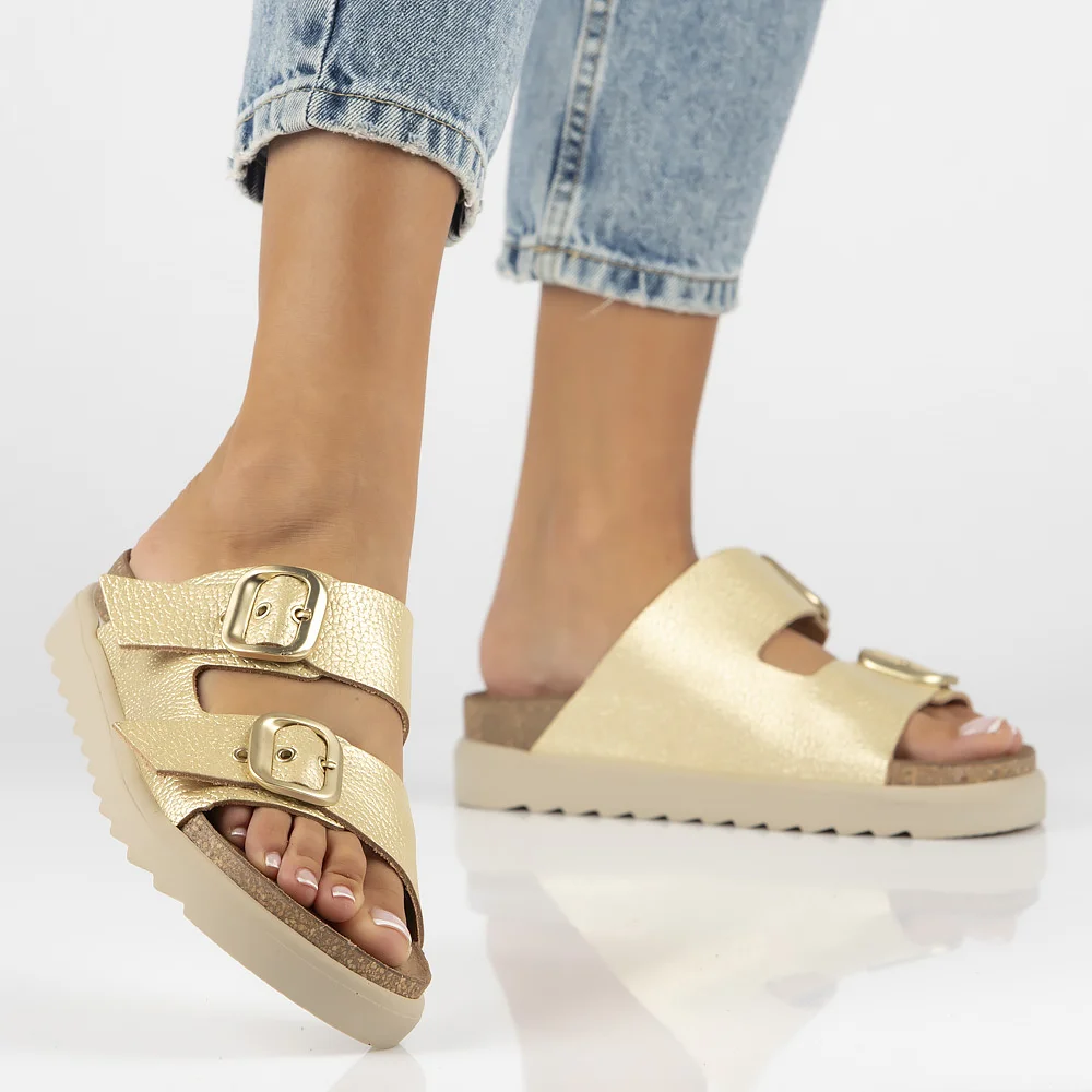 Skórzane klapki Yokono TUNEZ-130 PER PLATINO złote - Filippo.pl