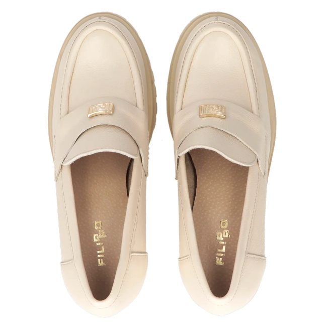 Skórzane półbuty Filippo 20168 beżowe