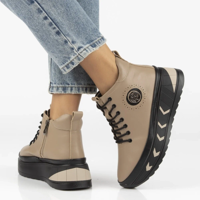 Skórzane botki na platformie Filippo DBT4214/26 TP taupe