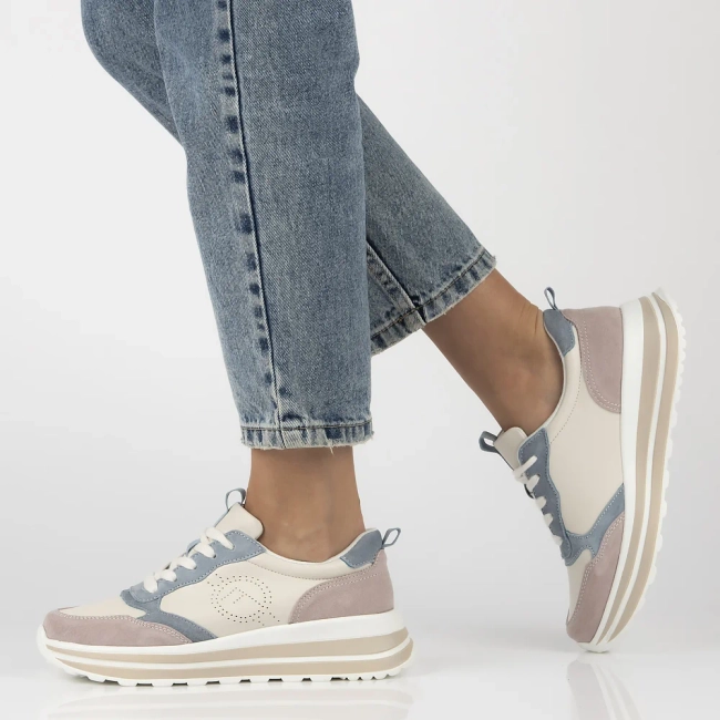 Skórzane sneakersy Filippo DP6787/25 BE BL beżowo niebieskie