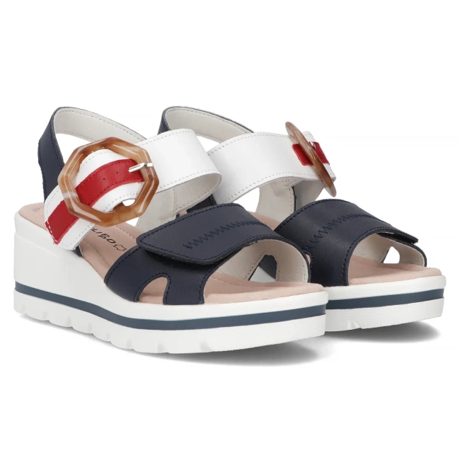 Skórzane sandały na koturnie Filippo DS6151/24 NV granatowe