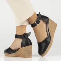 Skórzane sandały na koturnie Filippo DP3519/23 BK czarne