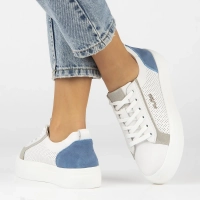 Skórzane sneakersy Filippo DP6040/24 BL GR biało-niebieskie