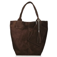 Dark brown suede leather handbag Toscanio 1101