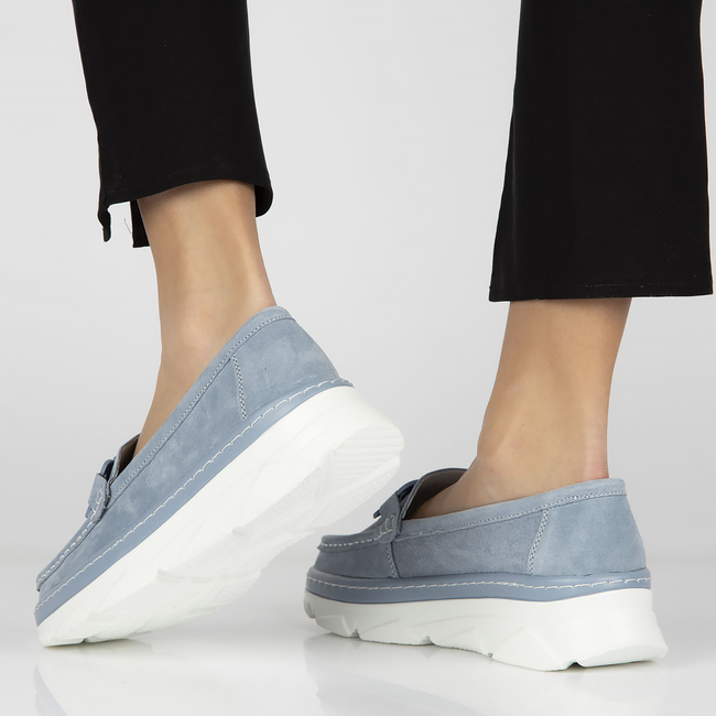 Skórzane półbuty na platformie Filippo DP4552/23 BL niebieskie