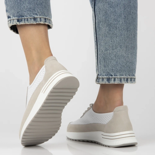 Skórzane półbuty na platformie Filippo DP6717/25 WH GR biało szare